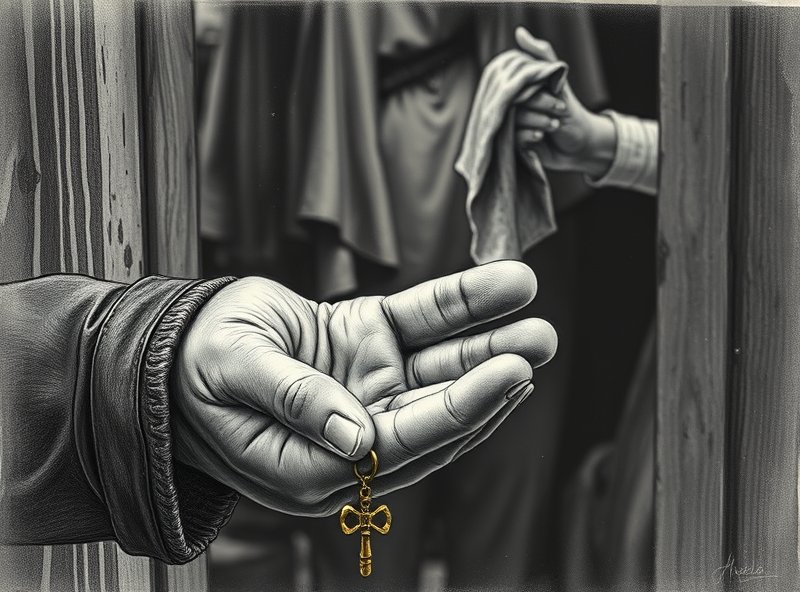 Gustav meets Elen and holds the brass key from his missing watch.