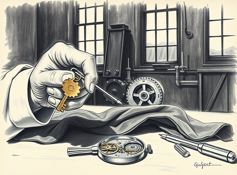 Gustav understands his wife is gone and accepts the truth, holding the tools of memory.