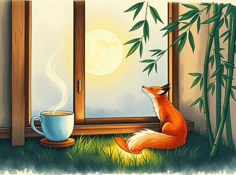 Elara shares quiet time with the fox, and the fresh amber holds moonlight gently.