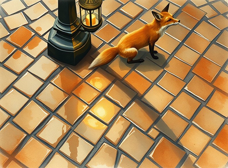 Amber brine holds still and the fox watches from the shadow.